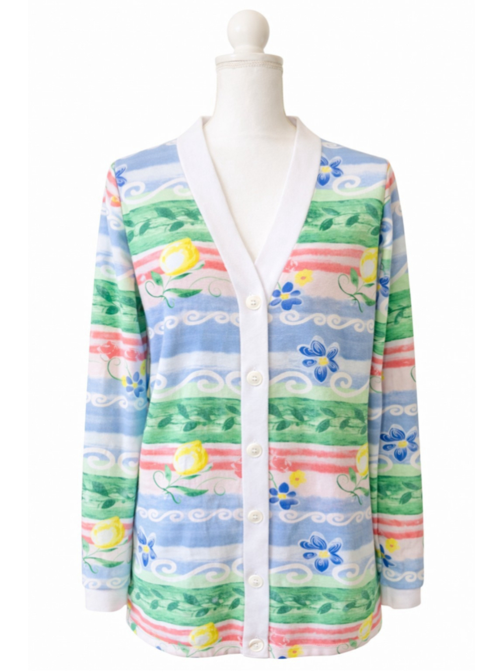 VTG Blair Cardigan Sweater Sz S Pastel Floral Stripe Button Front Cottagecore